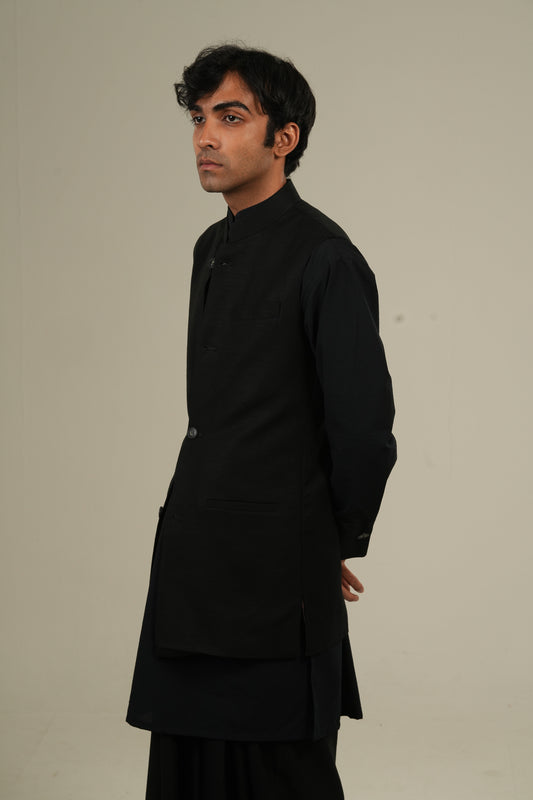 ছায়া— Black Linen Waistcoat